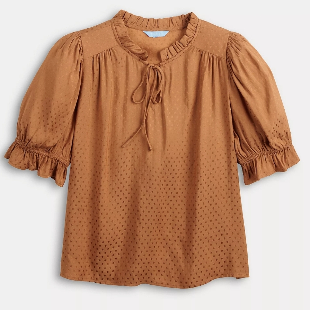 Draper James RSVP  Tie Neck Dot Jacquard Blouse Size L